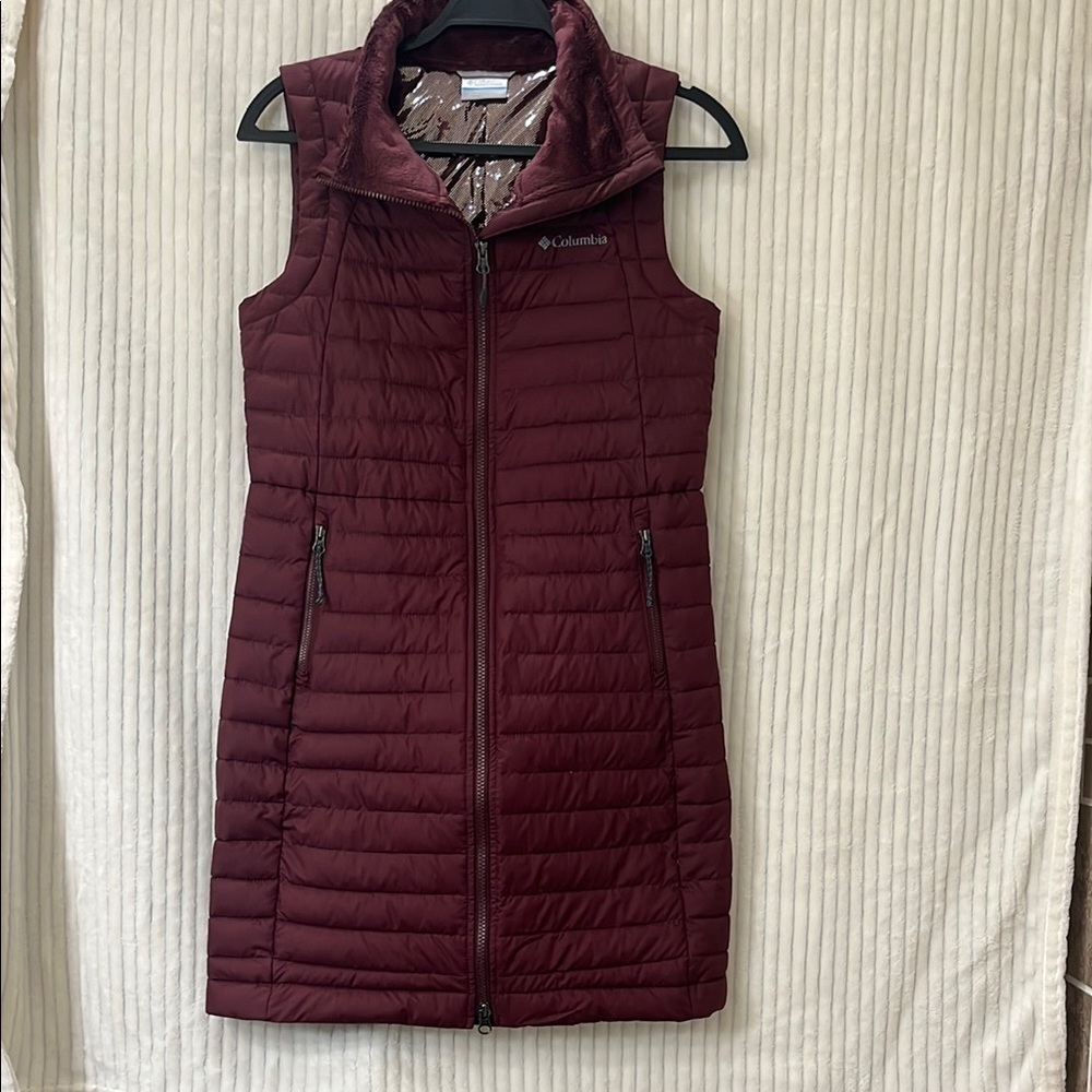 Columbia Long Burgundy Puffer Vest